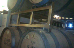 Gewurztraminer being aged in oak barrels at Conneaut Cellars Winery.